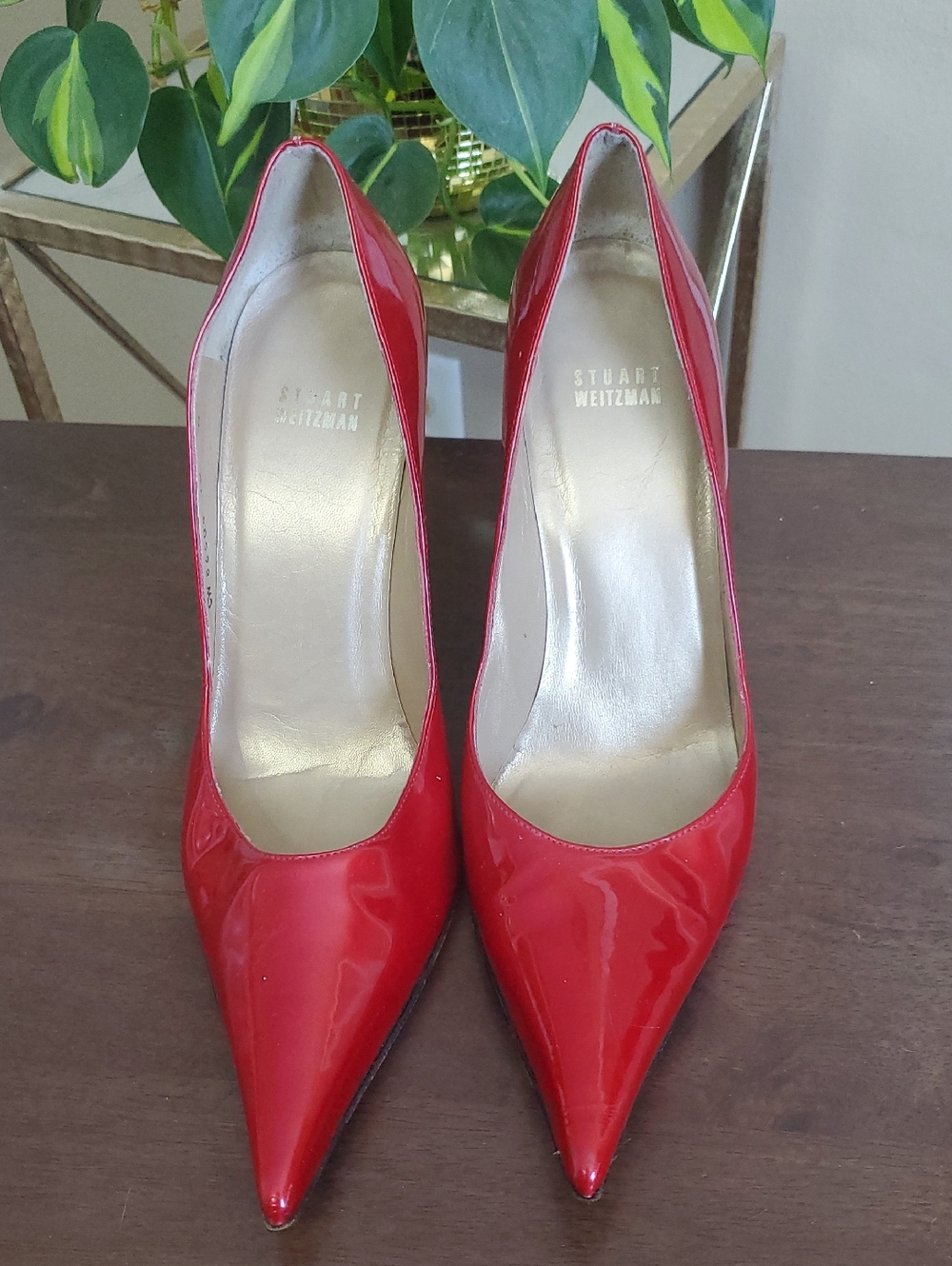 Stuart Weitzman Red Patent Pointed-Toe Pumps